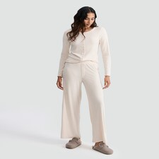 Rise by Zara McDermott Ribbed Wide Leg Pyjama Bottoms in Stone thumbnail 2
