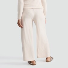 Rise by Zara McDermott Ribbed Wide Leg Pyjama Bottoms in Stone thumbnail 3
