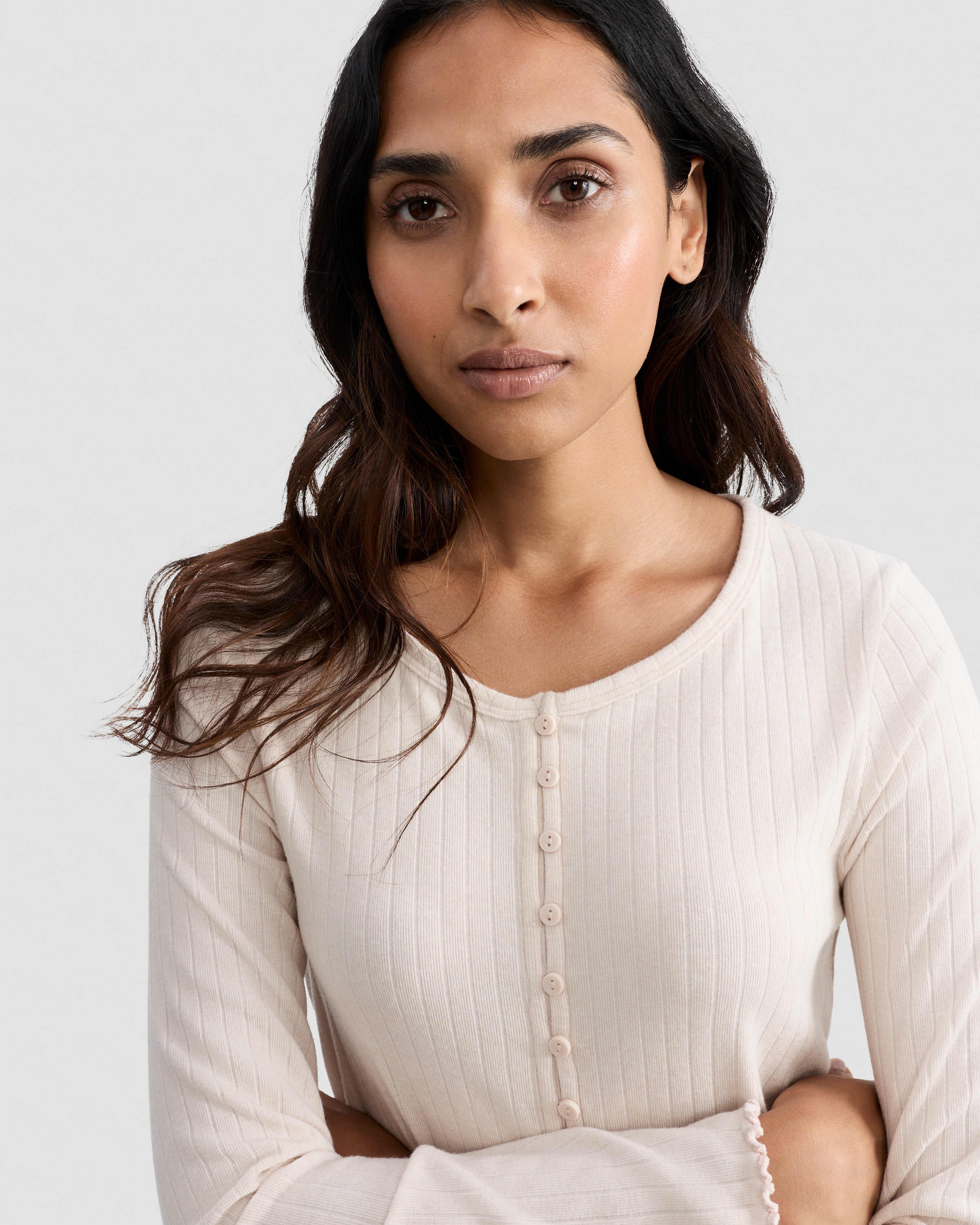 F&F Ribbed Button Front Loungewear Cardigan in Stone