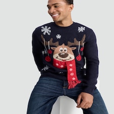 F&F Reindeer Christmas Jumper in Navy