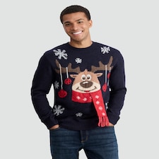 F&F Reindeer Christmas Jumper in Navy thumbnail 2