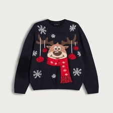 F&F Reindeer Christmas Jumper in Navy thumbnail 4