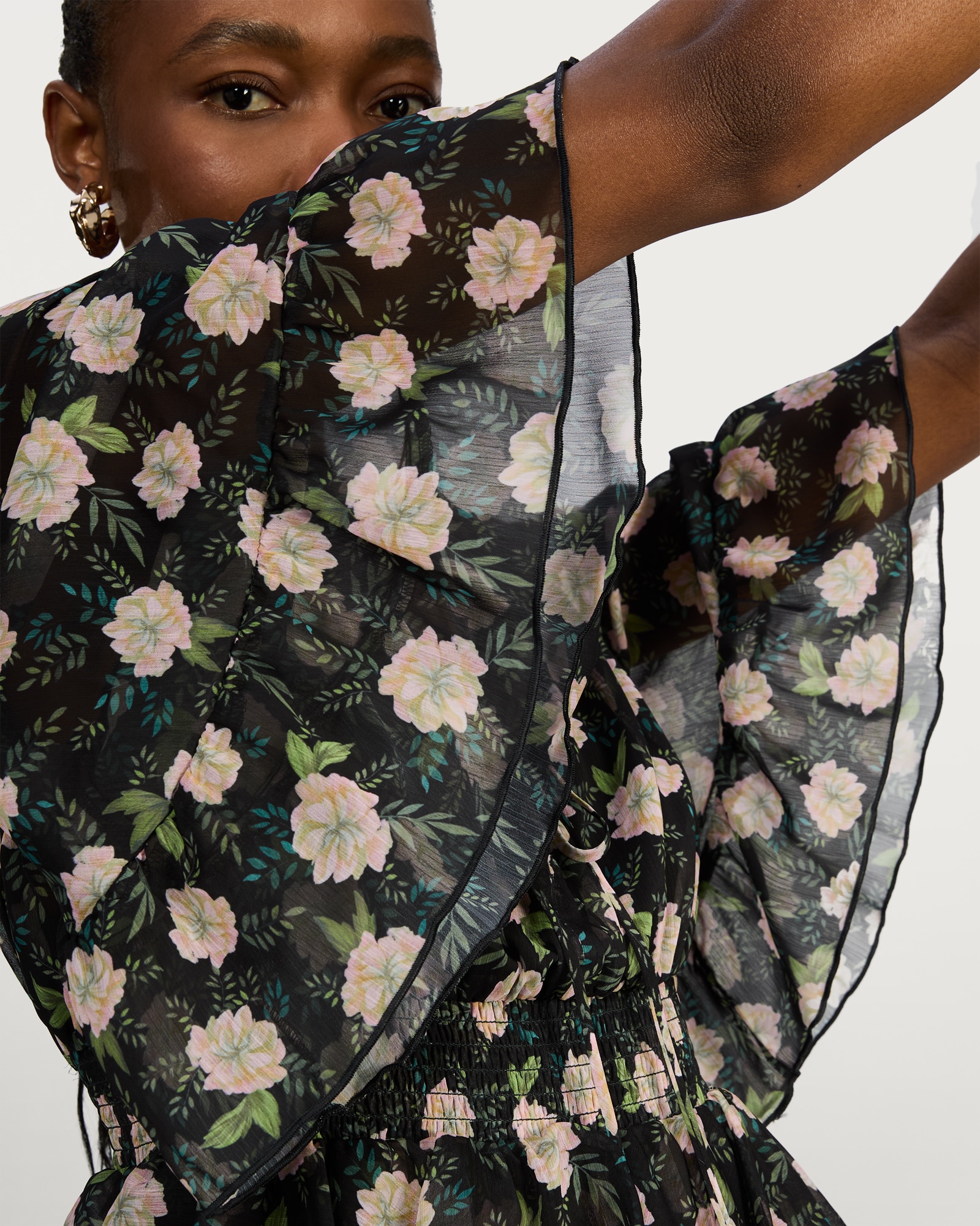 F&F Floral Print Ruffle Midi Dress in Multi Black thumbnail 2