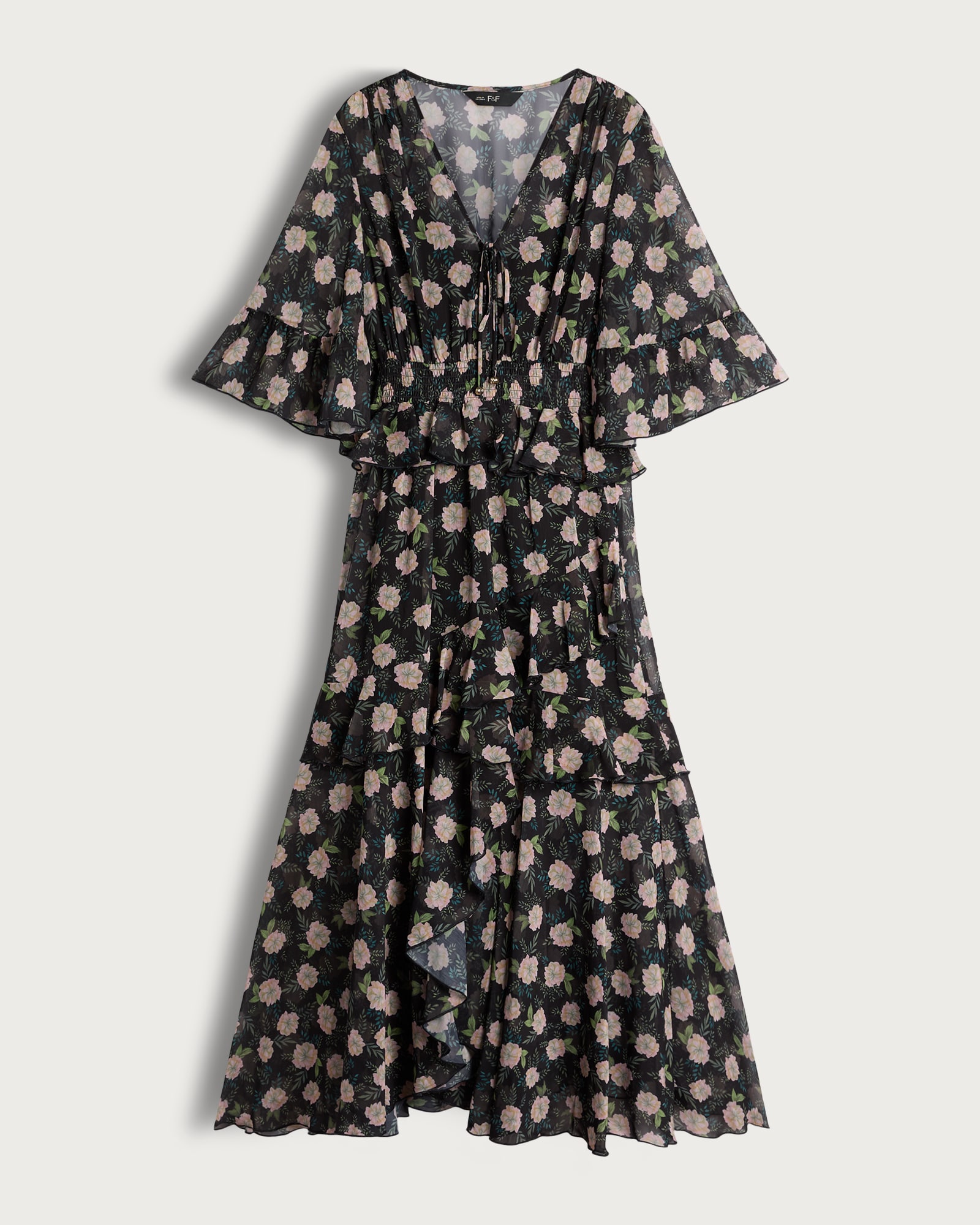 F&F Floral Print Ruffle Midi Dress in Multi Black thumbnail 4