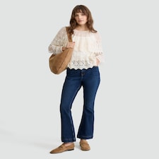 The F&F Edit Embroidered Sheer Long Sleeved Blouse in Ivory thumbnail 2