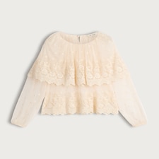 The F&F Edit Embroidered Sheer Long Sleeved Blouse in Ivory thumbnail 4