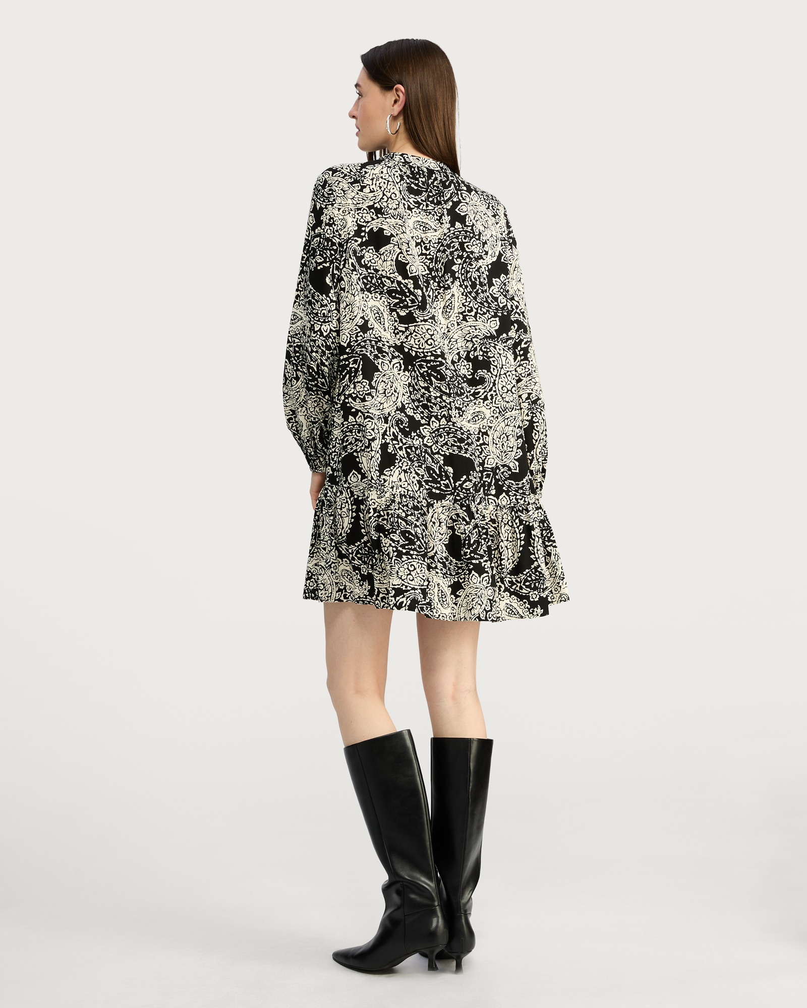 F&F Paisley Print Long Sleeved Mini Dress in Multi Black White thumbnail 4