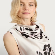 F&F Satin Blurred Floral Print Cowl Neck Top in Multi Black White