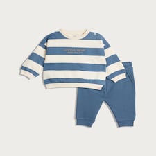 F&F Baby 2-Piece Cotton Rich Little Bear Stripe Print Sweatshirt and Joggers Set in Navy