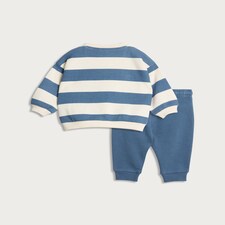 F&F Baby 2-Piece Cotton Rich Little Bear Stripe Print Sweatshirt and Joggers Set in Navy thumbnail 2