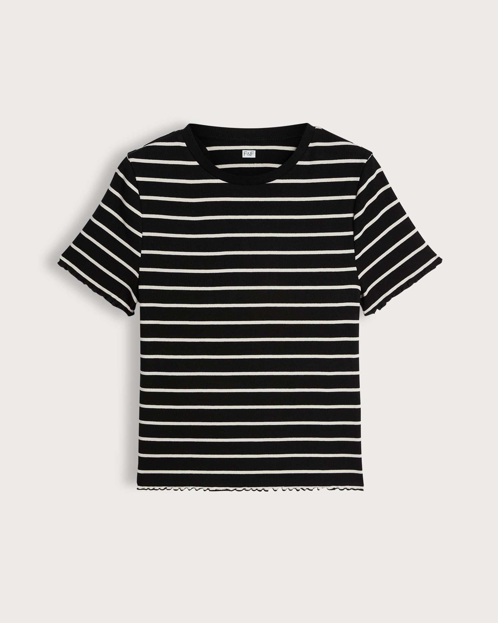 F&F Striped Ribbed Lettuce Hem T-Shirt in Multi Brown thumbnail 5