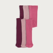 F&F Girls 3-Pack Ribbed Tights in Berry