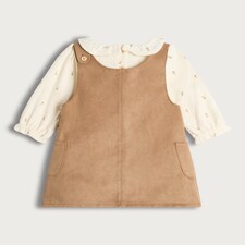 F&F Baby 3-Piece Faux Suede Pinafore, Bodysuit and Tight Set in Brown thumbnail 2