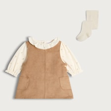 F&F Baby 3-Piece Faux Suede Pinafore, Bodysuit and Tight Set in Brown