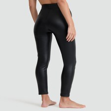 F&F Faux Leather Thermal Full Length Footless Tights in Black thumbnail 3