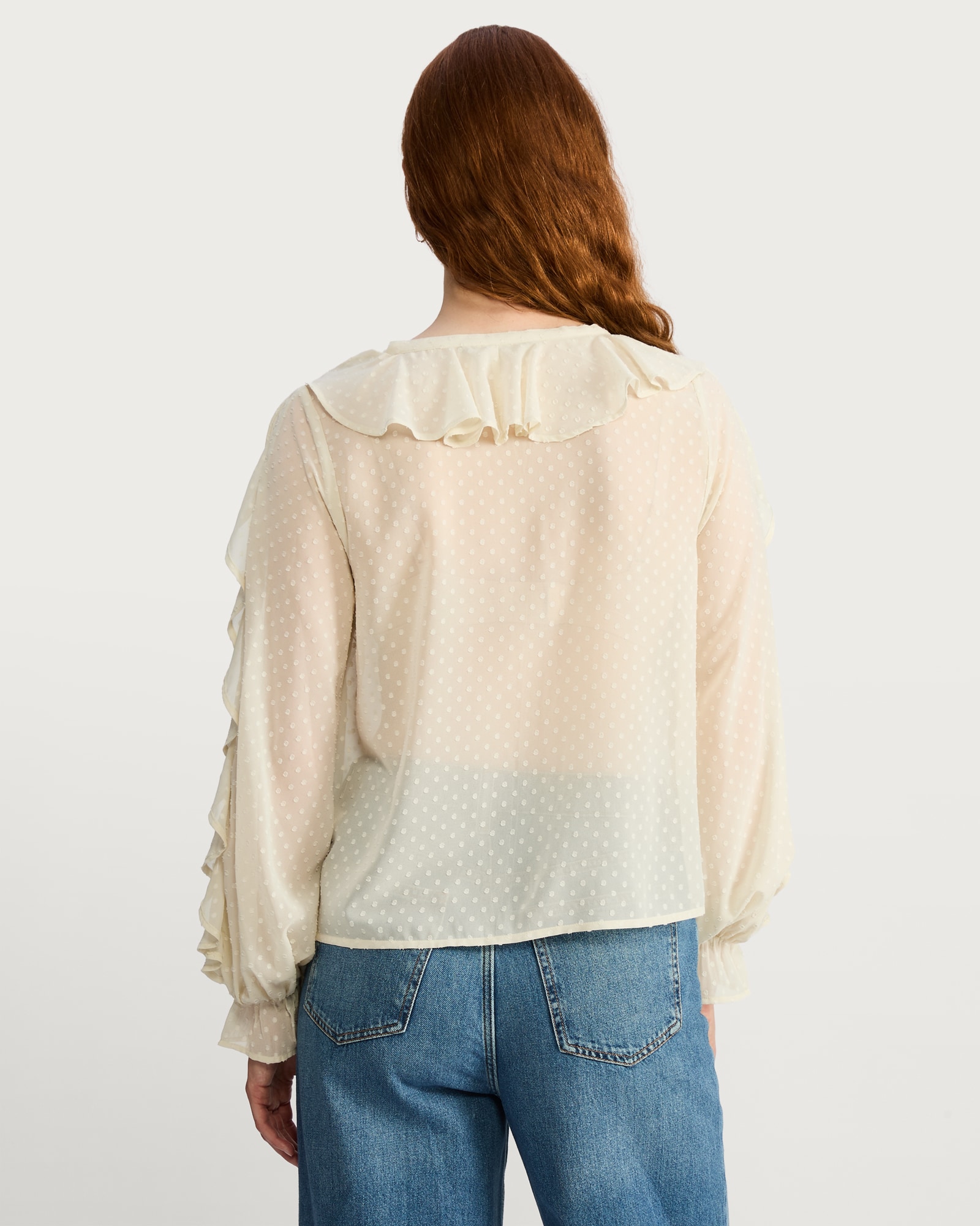 F&F Woven Dobby Textured Ruffle Detail Blouse in Cream thumbnail 4