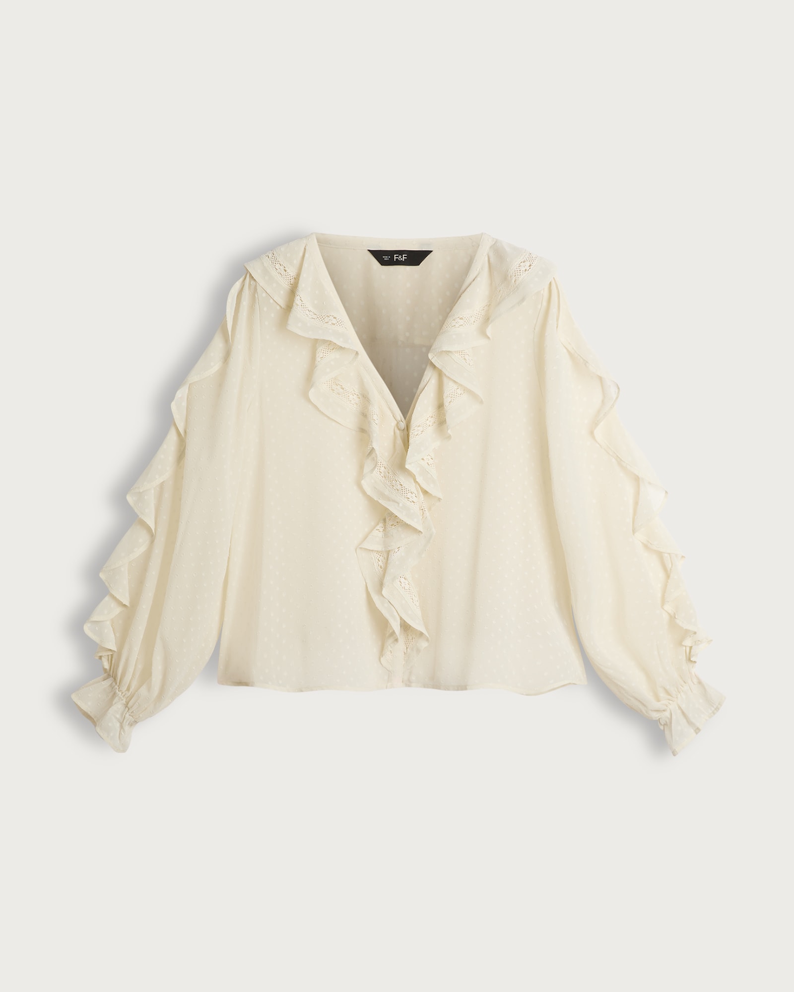 F&F Woven Dobby Textured Ruffle Detail Blouse in Cream thumbnail 5
