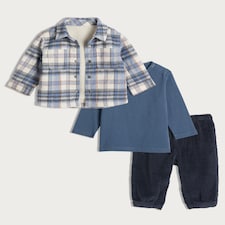 F&F Baby 3-Piece Cotton Rich Shacket, Top and Trousers Set in Blue