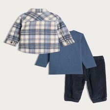 F&F Baby 3-Piece Cotton Rich Shacket, Top and Trousers Set in Blue thumbnail 2