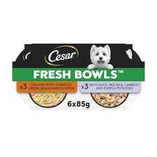 CESAR Dog Food Fresh Bowls mixed selection of Poultry and Fresh Vegetables 6 x 85g