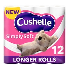 Cushelle Simply Soft Toilet Rolls 12 Rolls 50% More Sheets