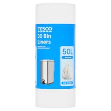 TESCO 30 TIE HANDLE BIN LINERS 50L