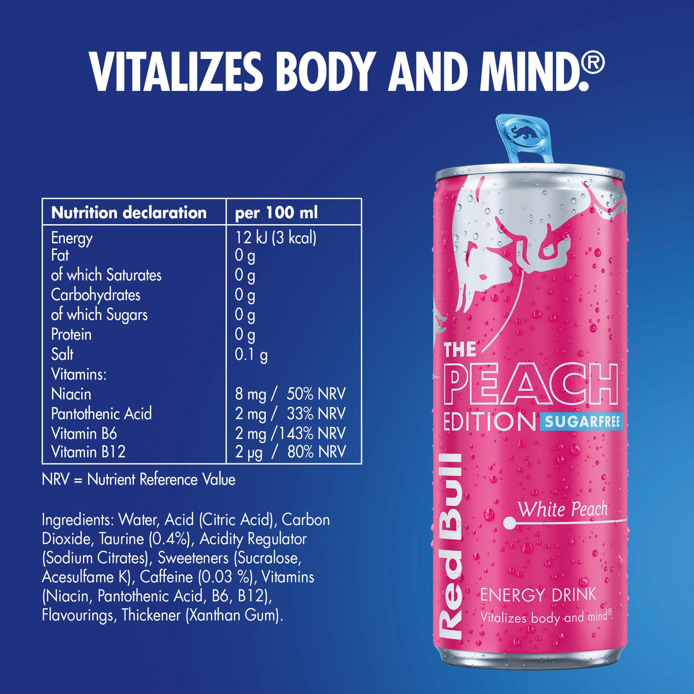 Red Bull Sugar Free Summer White Peach Edition Energy Drink 473ml thumbnail 3