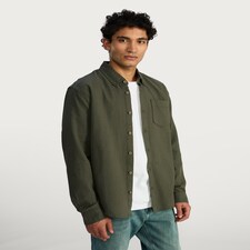 F&F Pure Cotton Waffle Textured Button Down Shirt in Khaki thumbnail 3