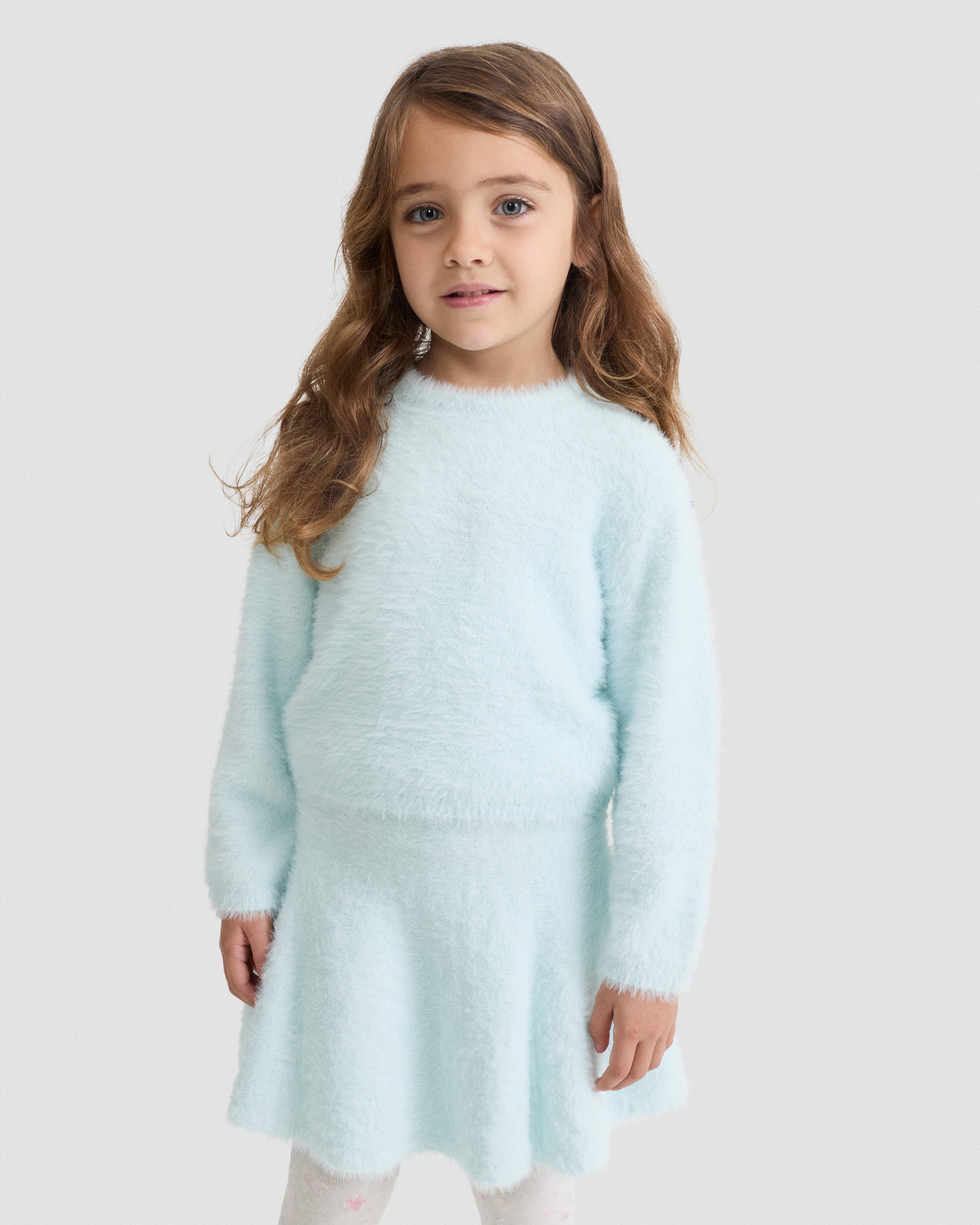 F&F Girls 2-Piece Fluffy Knitted Jumper and Skirt Set in Cream thumbnail 2