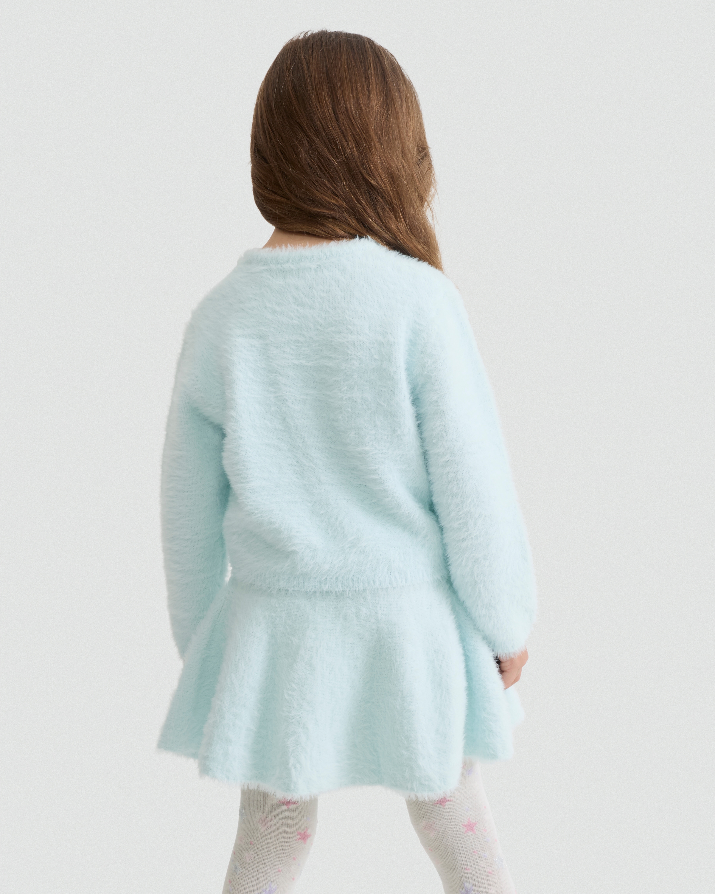 F&F Girls 2-Piece Fluffy Knitted Jumper and Skirt Set in Cream thumbnail 3