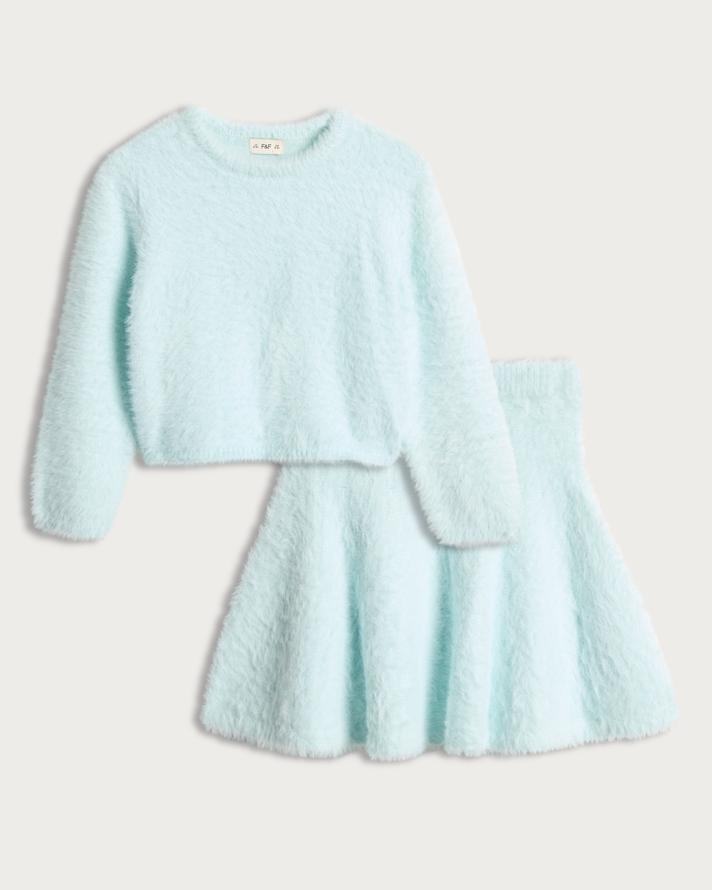 F&F Girls 2-Piece Fluffy Knitted Jumper and Skirt Set in Cream thumbnail 4