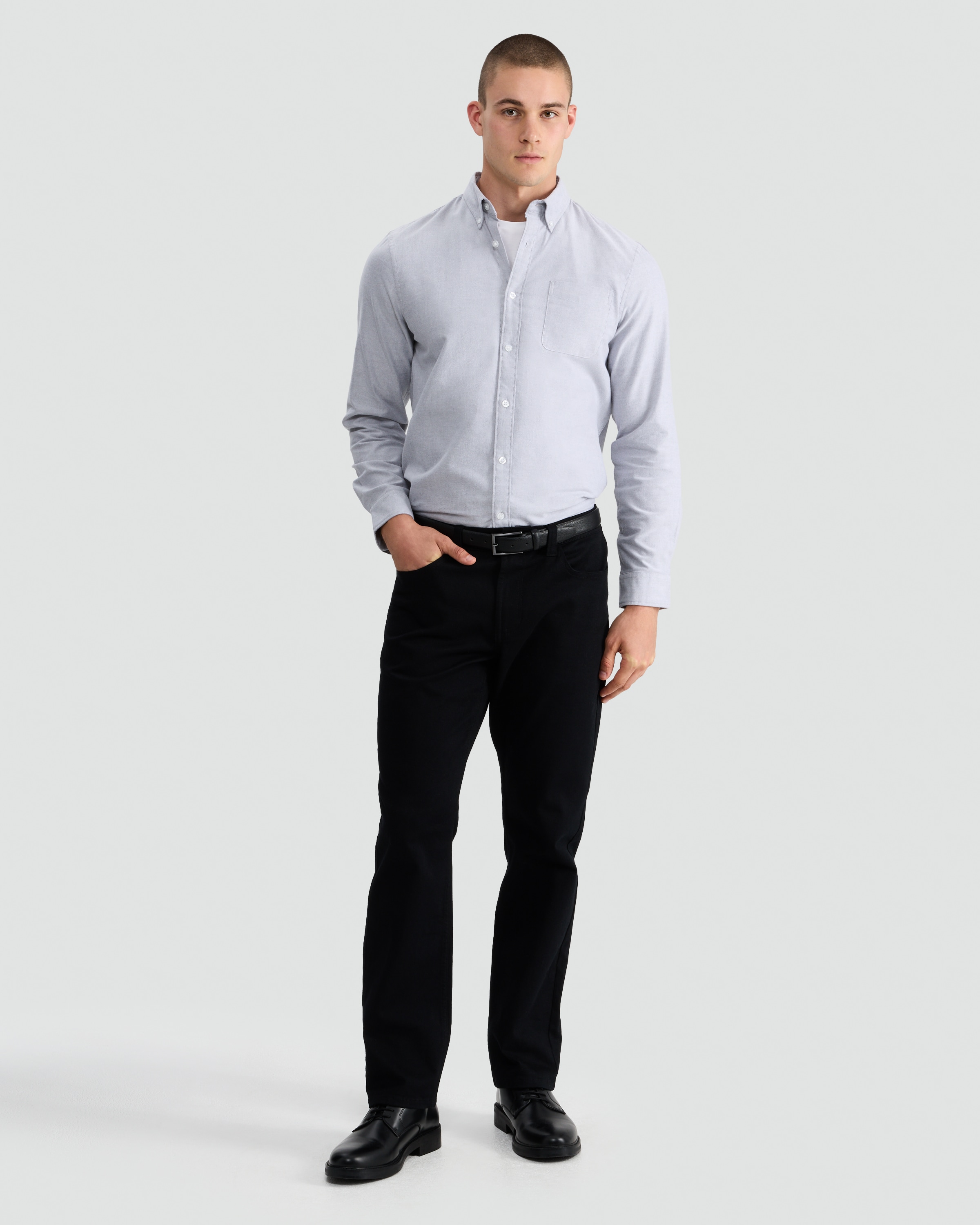 F&F Pure Cotton Brushed Button Down Oxford Shirt in Grey thumbnail 2