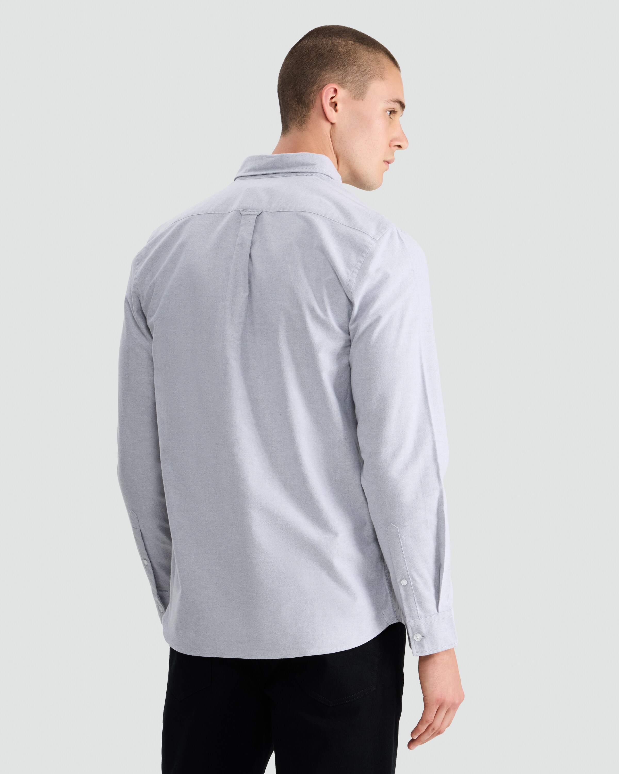 F&F Pure Cotton Brushed Button Down Oxford Shirt in Grey thumbnail 3