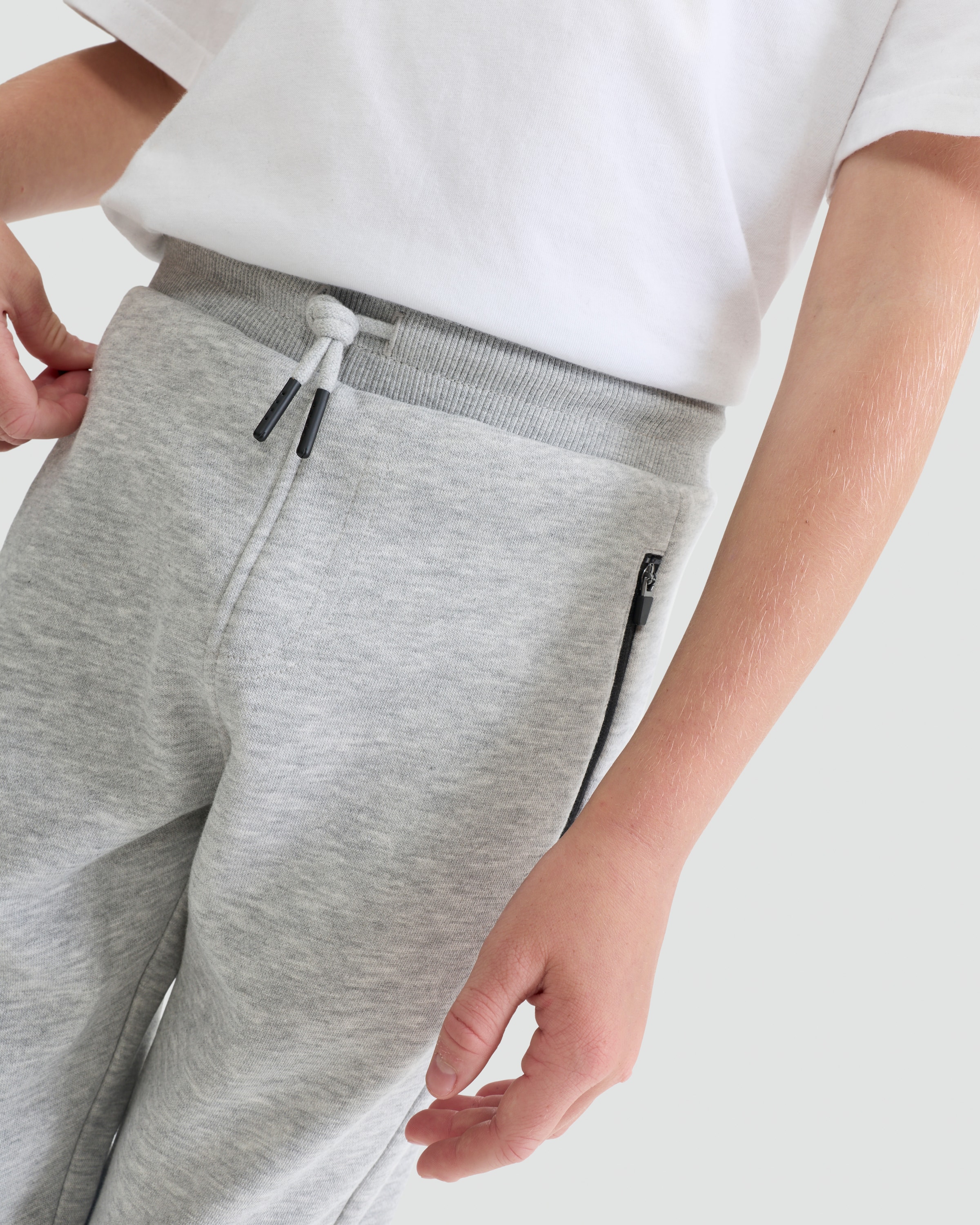 F&F Boys Cotton Rich Zip Pocket Cuffed Drawstring Joggers in Grey Marl thumbnail 2