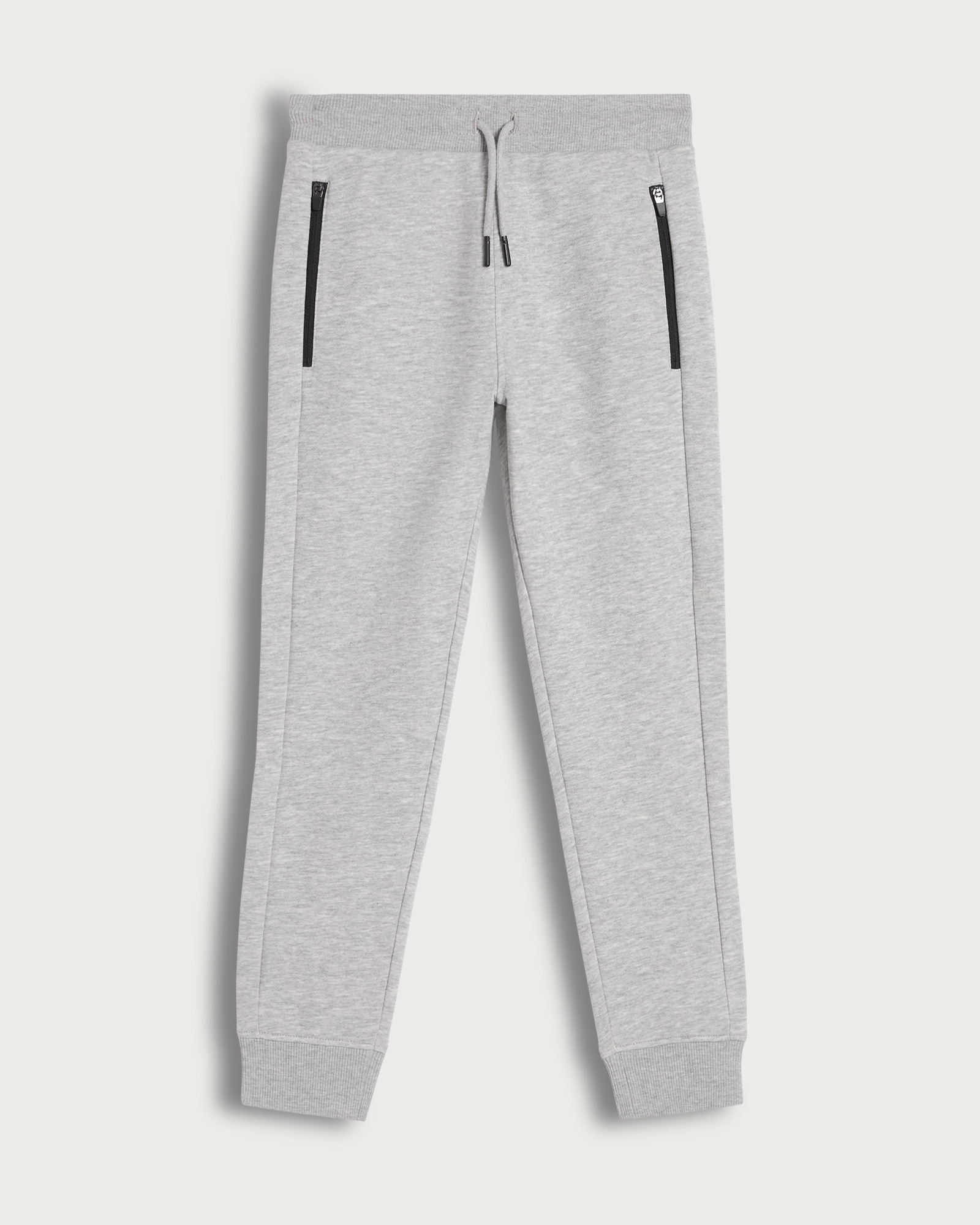 F&F Boys Cotton Rich Zip Pocket Cuffed Drawstring Joggers in Grey Marl thumbnail 4