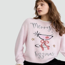 F&F Knitted Merry Fizzmas Print Jumper in Pink