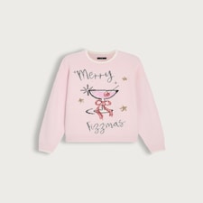F&F Knitted Merry Fizzmas Print Jumper in Pink