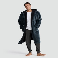 F&F Fleece Herringbone Textured Dressing Gown in Teal