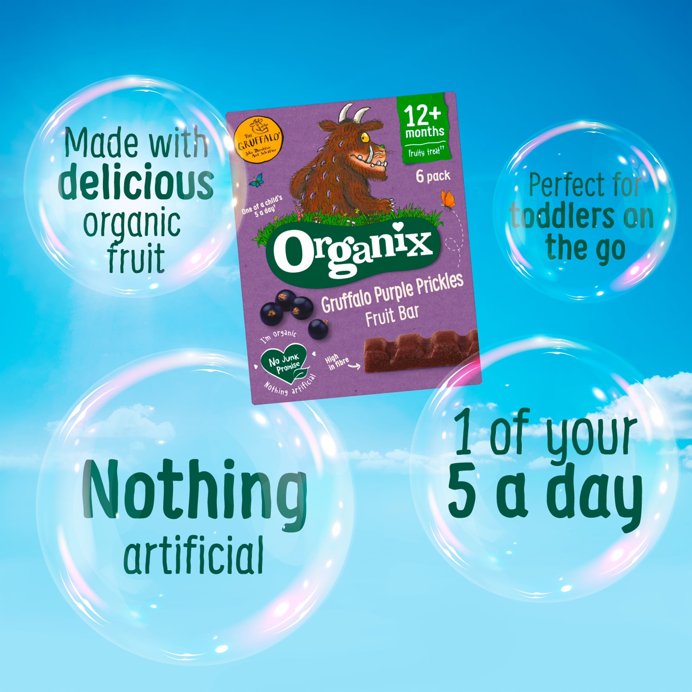 Organix Gruffalo Purple Prickles Blackcurrant & Date Organic Fruit Bars Toddler Snack Multipack 6 x 17g thumbnail 2