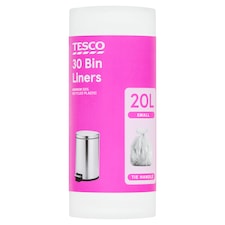 Tesco 30 Tie Handle Bin Liners 20L