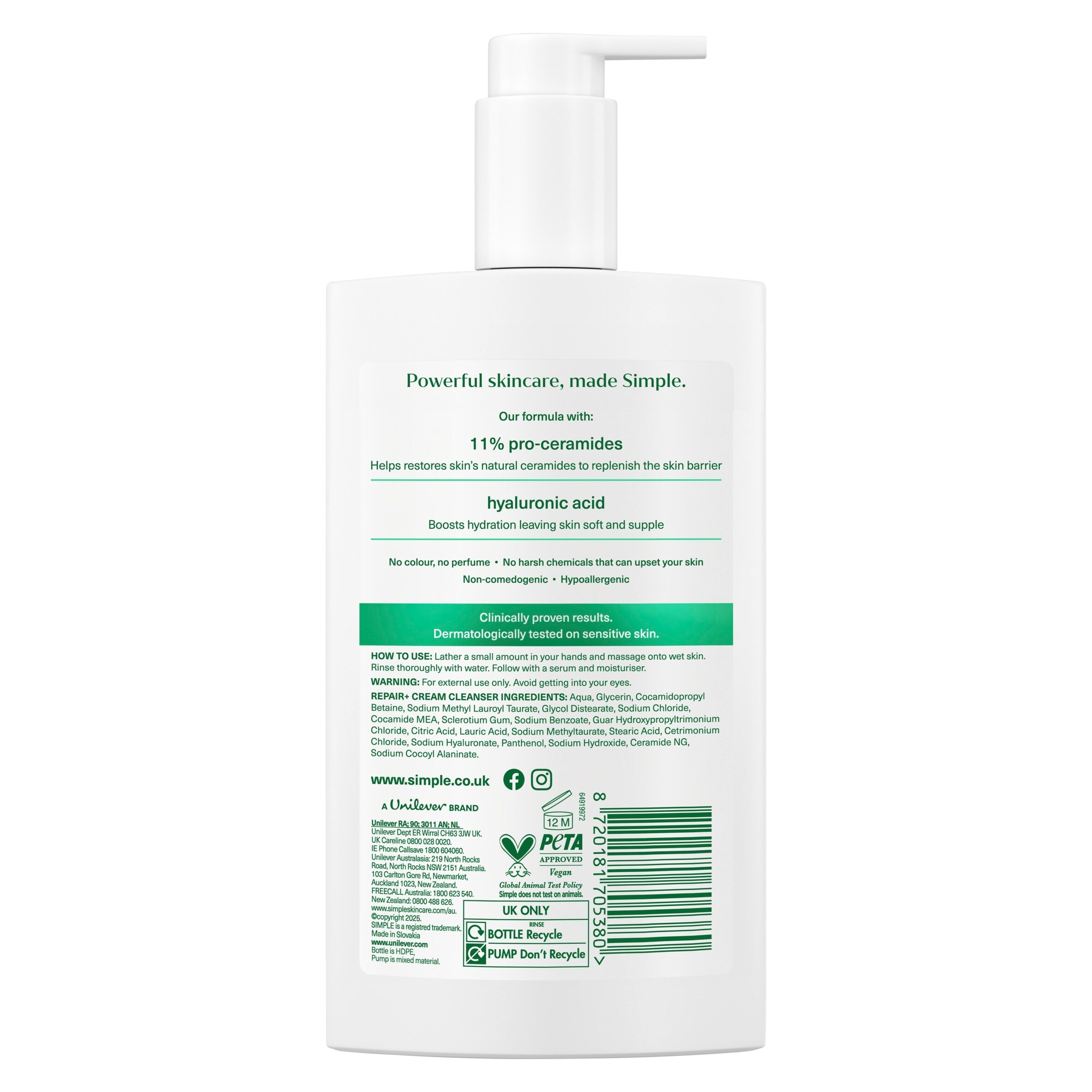 Simple Repair+ Cream Cleanser 240ml thumbnail 2