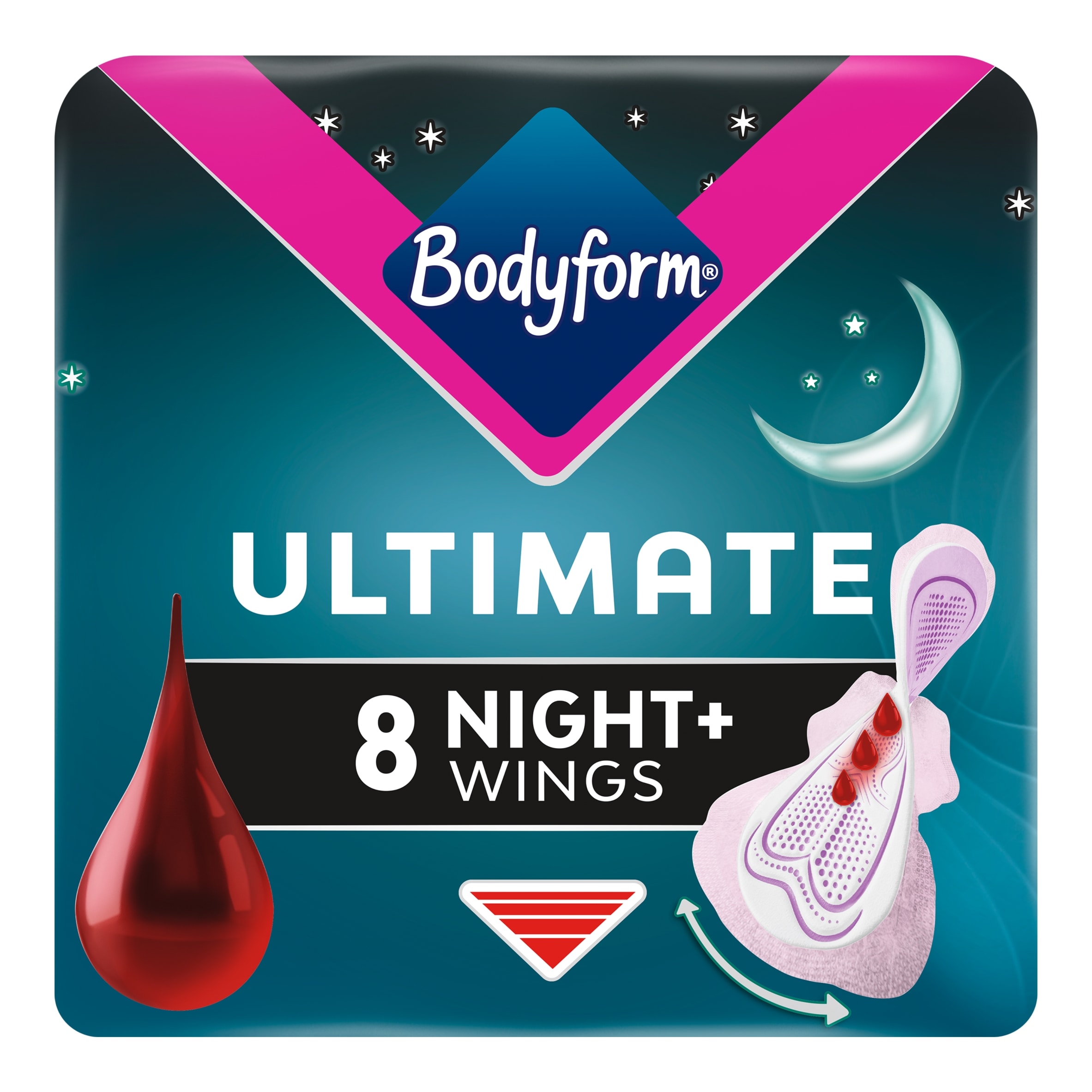 Bodyform Ultimate Ultra Night+ Sanitary Towels Wings 8 pack