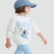 Bluey 2-Piece Cotton Rich Sweatshirt and Striped Flared Leggings Set in Cream