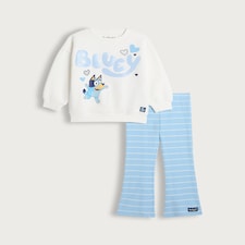 Bluey 2-Piece Cotton Rich Sweatshirt and Striped Flared Leggings Set in Cream thumbnail 4