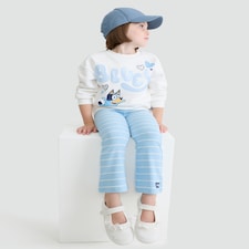 Bluey 2-Piece Cotton Rich Sweatshirt and Striped Flared Leggings Set in Cream thumbnail 2
