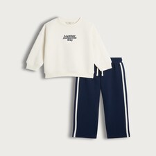 F&F Boys 2-Piece Cotton Rich Another Awesome Day Sweatshirt and Joggers Set in Navy thumbnail 4