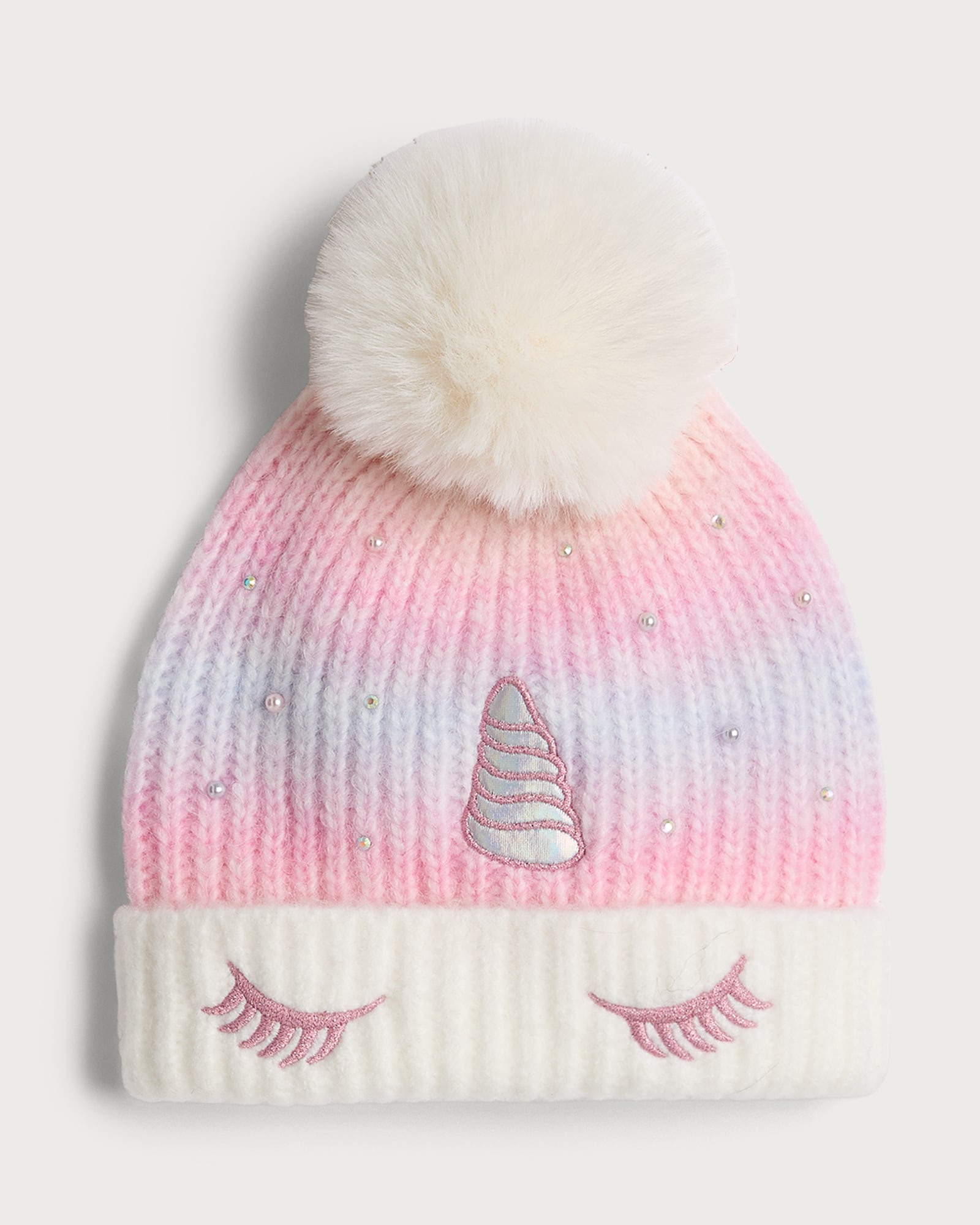 F&F Girls Knitted Unicorn Pom Pom Beanie Hat in Multi