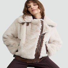 F&F Faux Fur Aviator Jacket in Cream