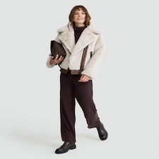 F&F Faux Fur Aviator Jacket in Cream thumbnail 2