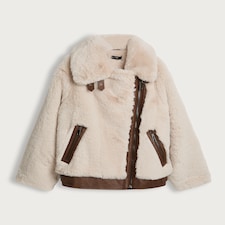 F&F Faux Fur Aviator Jacket in Cream thumbnail 4